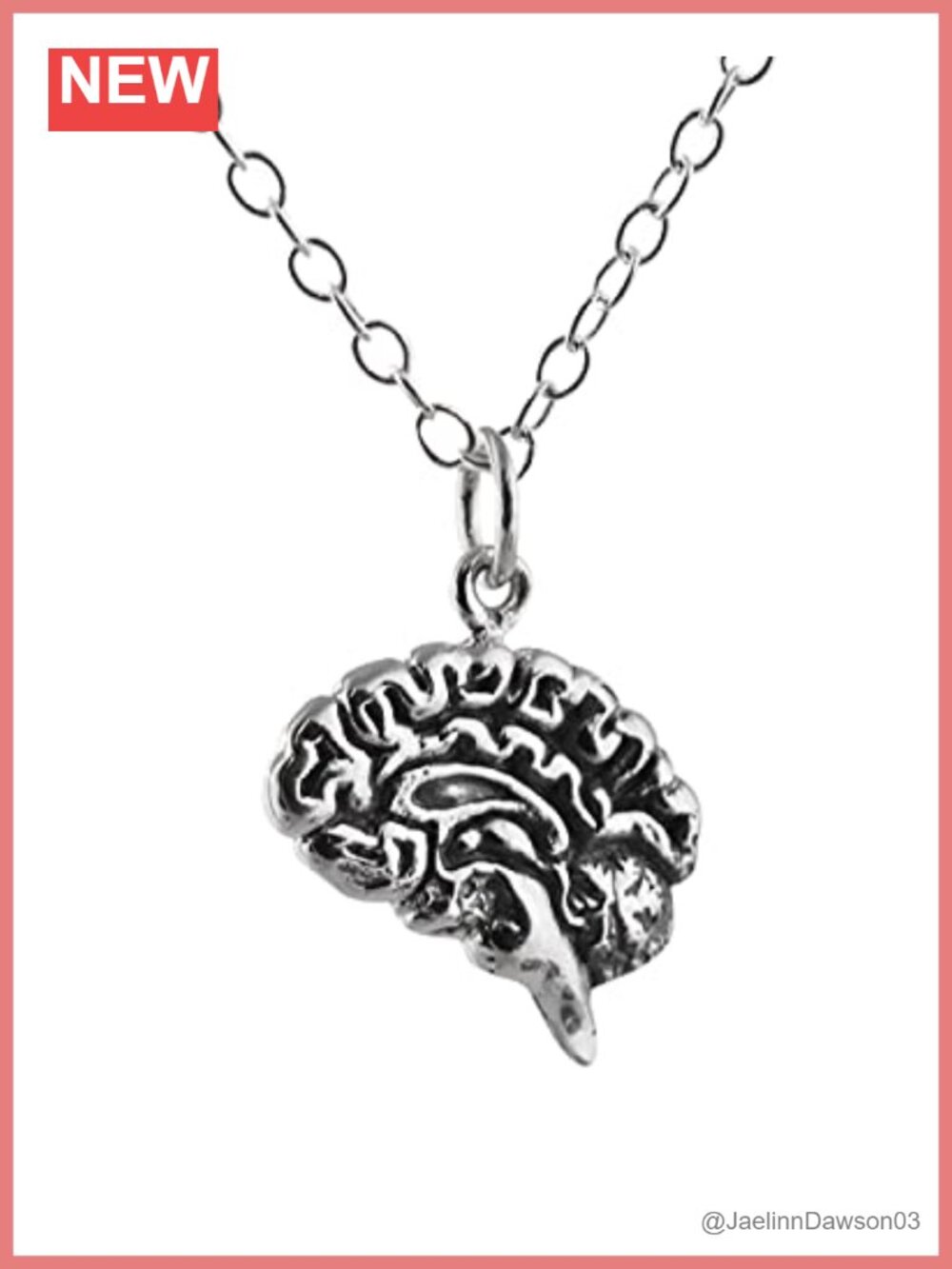 Sterling Silver Anatomical Brain Pendant Necklace 18" Cable Chain